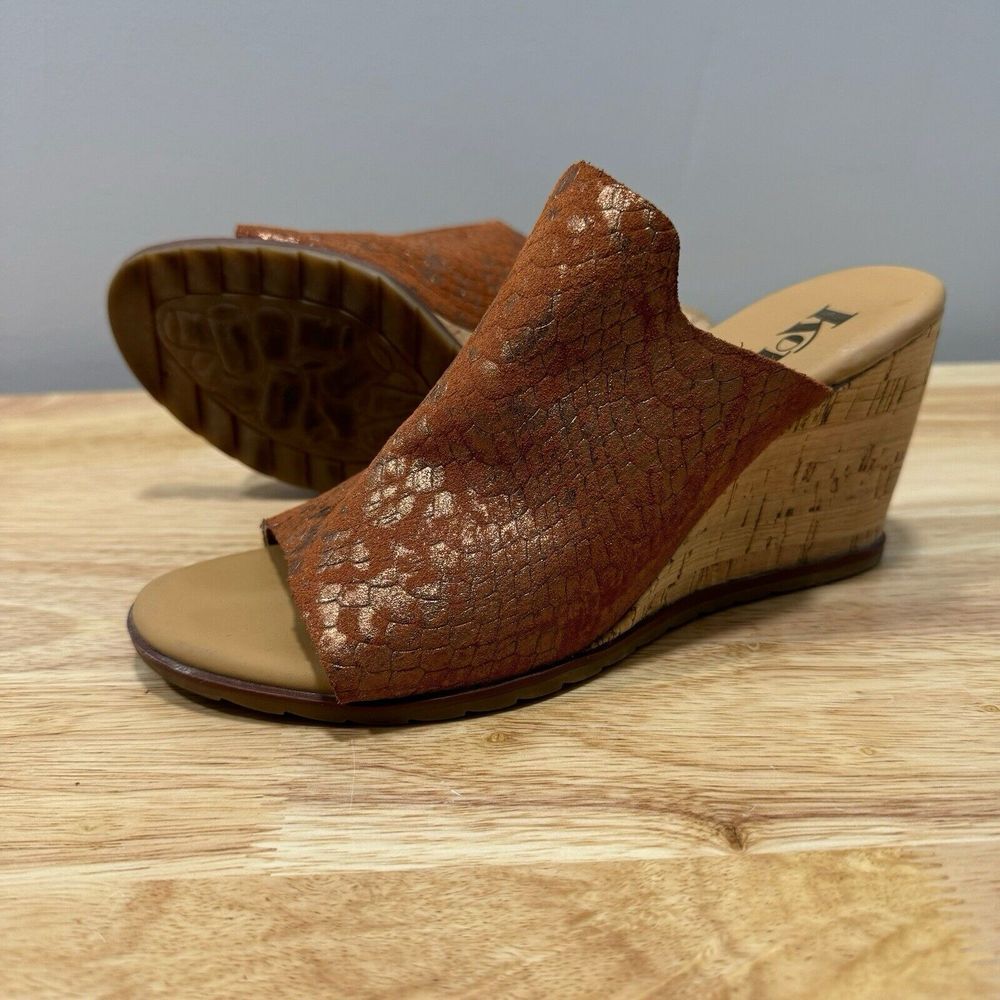 Kork‎ Ease Sandal Womens 7 M Brown Animal Print Cork Heel Slide On Cottage Boho